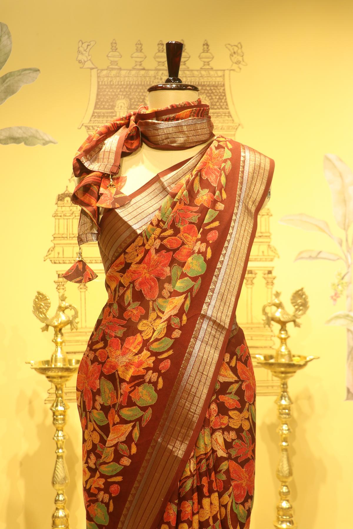 Georgette tassel maroon