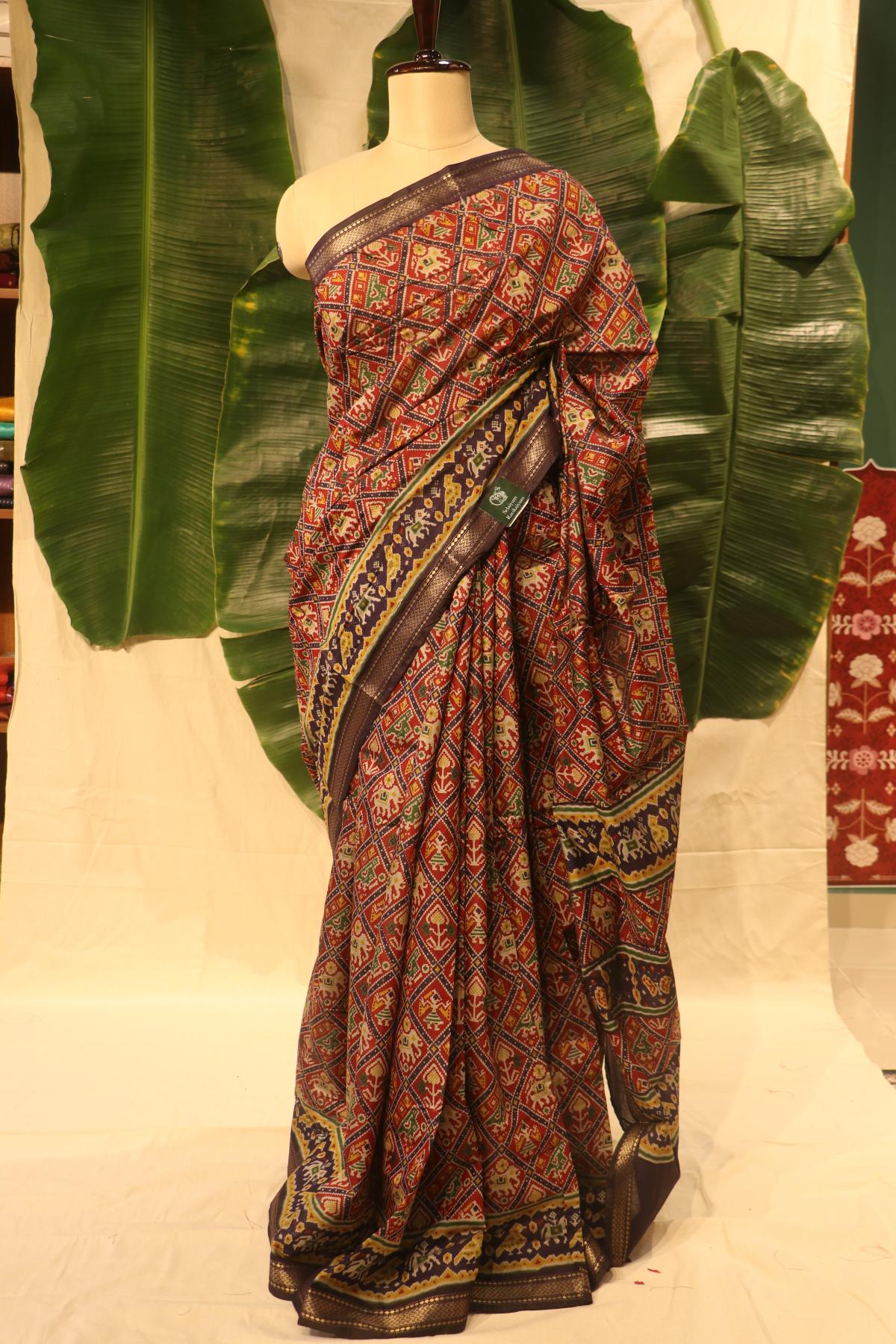 Pochampalli ikkal navy blue border